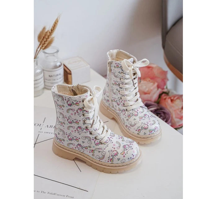 Ocieplane Botki Dziecięce Na Suwak Beżowe Dolida - Kucyki