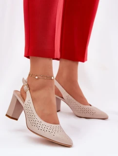 Ażurowe Sandały Ze Szpiczastymi Noskami Na Słupku Sergio Leone SK163 Beżowe