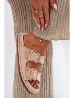 Klapki Damskie Z Klamrami I Ozdobnym Obszyciem Beżowe Visley Klapki Damskie Z Klamrami I Ozdobnym Obszyciem Beżowe Visley