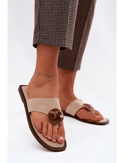 Dámské ploché žabky s ozdobou eko semiš béžové model 22125621 - Boto