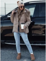 Dámská zimní bunda prošívaná s kapucí tmavě béžová Dstreet model 21980910 - FashionStreet