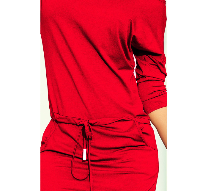 Červené dámske športové šaty so zaväzovaním a vreckami model 7063139