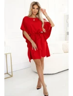 287-35 SOFIA Motýlie šaty so zaväzovaním v páse - ČERVENÉ