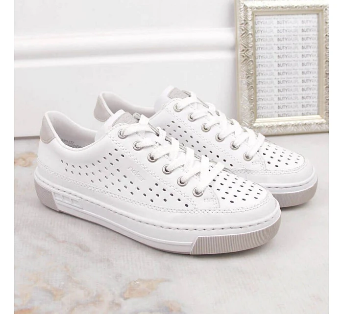 Rieker W RKR642 biele kožené ažurové topánky