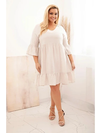 Dámské viskózové šaty Plus Size s model 22128543 ozdobou béžová - K-Fashion