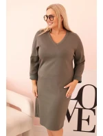 Dámske Plus veľkosť maslo V-neck sukňa s rukávmi khaki
