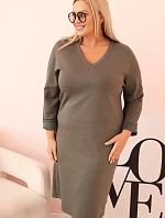 Dámske Plus veľkosť maslo V-neck sukňa s rukávmi khaki