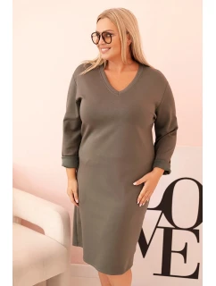 Dámske Plus veľkosť maslo V-neck sukňa s rukávmi khaki