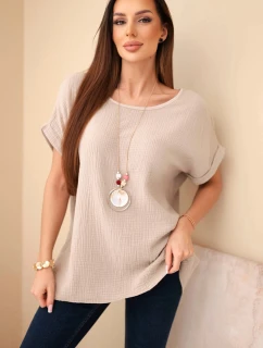 model 21961267 blůza s náhrdelníkem tmavě béžová - K-Fashion