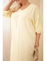 Dámske plus size bavlnené mušelínové šaty s výstrihom do V žlté Dámske plus size bavlnené mušelínové šaty s výstrihom do V žlté