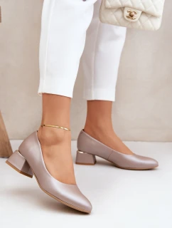 Skórzane Czółenka Lewski 3118 Ciemnobeżowe