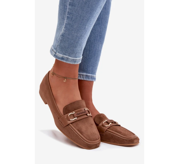 Dámské mokasíny Loafersy s ozdobným prvkem Hnědé Evelora