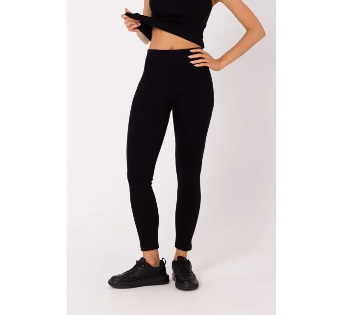 model 18383341 Žebrované pletené legíny černé - Moe