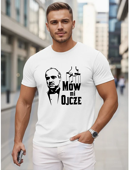 Tshirt męski klasyczny z nadrukiem bawełniany biały model 22217937 - FashionStreet