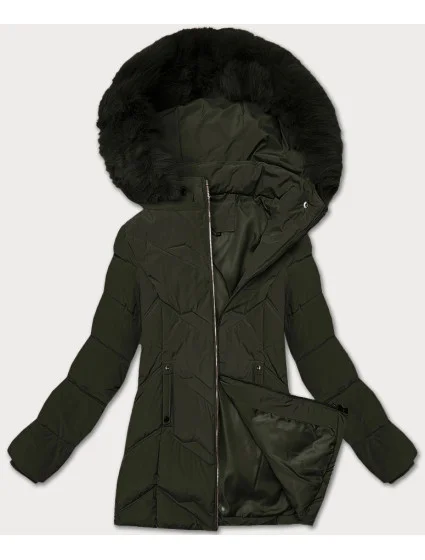 Dámska zimná plus size bunda v khaki farbe s kapucňou S'west (B8300-11)