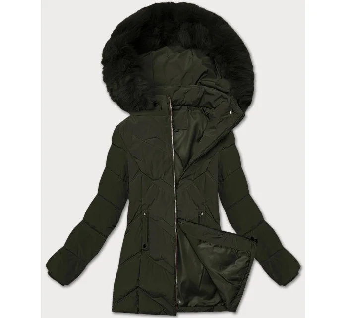 Dámska zimná plus size bunda v khaki farbe s kapucňou S'west (B8300-11)