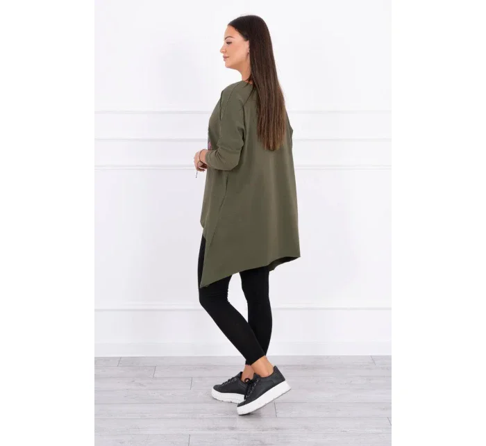 Oversize halenka s model 18743442 potiskem rtů v barvě khaki - K-Fashion Oversize halenka s model 18743442 potiskem rtů v barvě khaki - K-Fashion