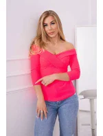 Halenka s výstřihem do V růžová neonová Halenka s výstřihem do V růžová neonová
