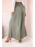 Dámské viskózové kalhoty s elastickým pasem khaki