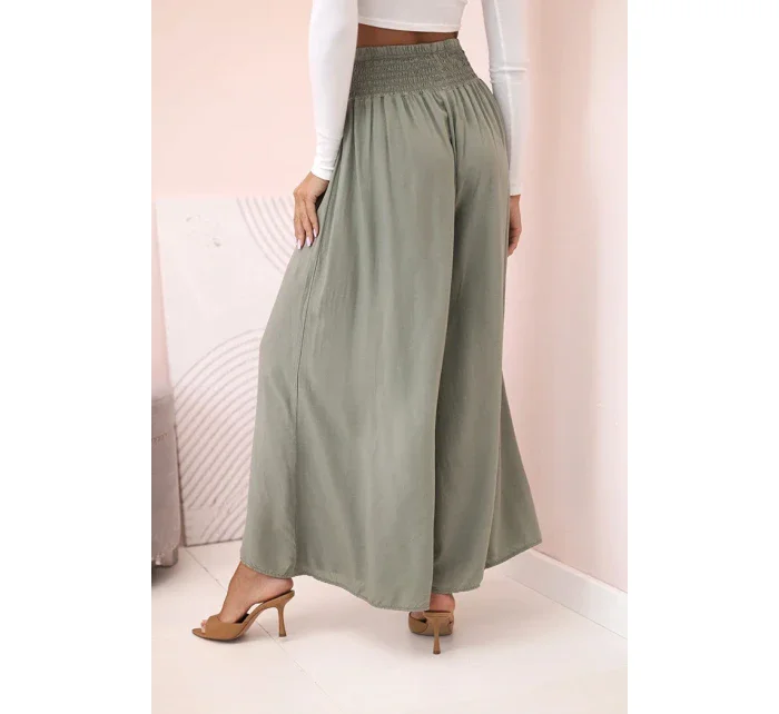 Dámské viskózové kalhoty s elastickým pasem khaki