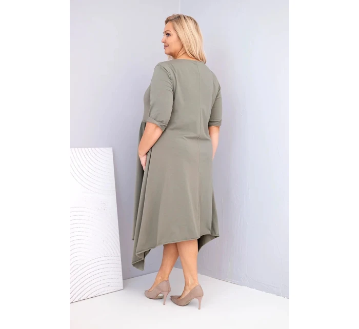 Dámske Plus veľkosť bavlnená sukňa s asymetrickým lemom Khaki