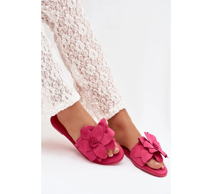 Dámské ploché nazouváky s ozdobnými květinami Fuksie Elzoria