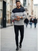Pánský pruhovaný šedý svetr Dstreet model 21982378 - FashionStreet