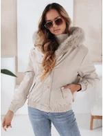Dámská zimní bunda krátká s kožešinou světle béžová Dstreet model 21991180 - FashionStreet