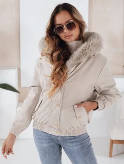 Dámská zimní bunda krátká s kožešinou světle béžová model 21991180 - Dstreet
