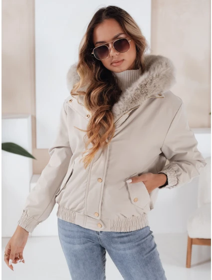 Dámská zimní bunda krátká s kožešinou světle béžová Dstreet model 21991180 - FashionStreet
