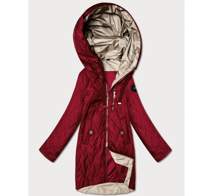 Dámska prešívaná bunda s asymetrickou spodnou časťou Goodlookin tmavo červená (B8592-27)