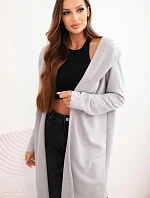 Dámska bavlnená mikina s kapucňou a predĺženou prednou časťou sivá