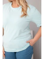 Dámske bavlnené Plus veľkosť blúzka s krátkymi rukávmi základné Mint