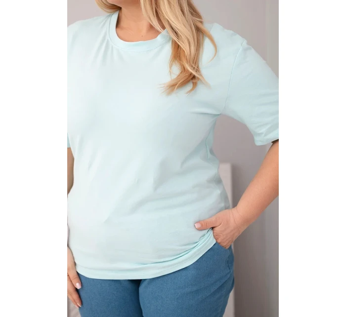 Dámske bavlnené Plus veľkosť blúzka s krátkymi rukávmi základné Mint