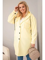 Dámský kabát Plus Size s kapucí model 22136651 na knoflíky žlutý - K-Fashion