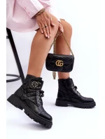 Workery Botki Damskie Z Ozdobą Czarne Toye Workery Botki Damskie Z Ozdobą Czarne Toye