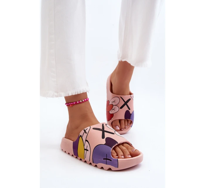 Gumowe Klapki Z Nadrukiem Różowe Monsters