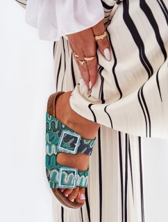 Klapki Damskie Z Klamrami I Brokatem S.Barski RB51-006 Zielone