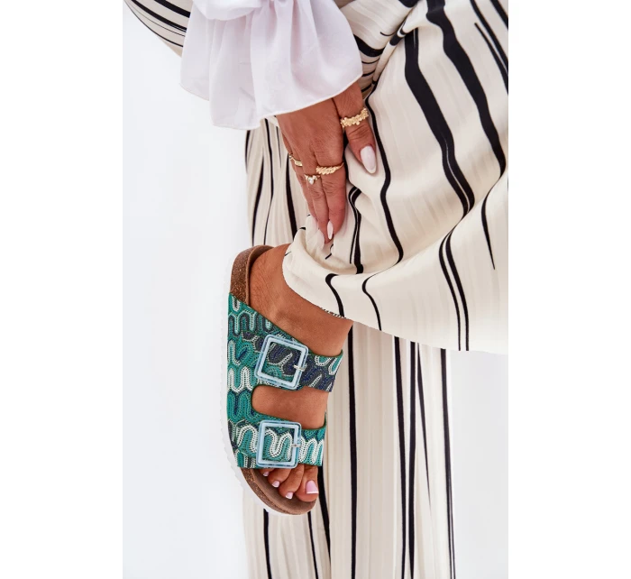 Klapki Damskie Z Klamrami I Brokatem S.Barski RB51-006 Zielone Klapki Damskie Z Klamrami I Brokatem S.Barski RB51-006 Zielone