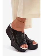 Dámské sandály z přírodní kůže na platformě Vinceza 95392 Černé