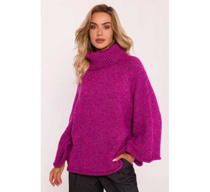 M822 Trapézový sveter s rolákom - amarant