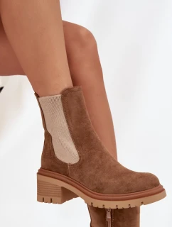Dámske členkové topánky Zoralia na klinčeku - tmavo béžové