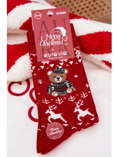 Pánske vianočné ponožky s medvedíkom vo svetri - červené