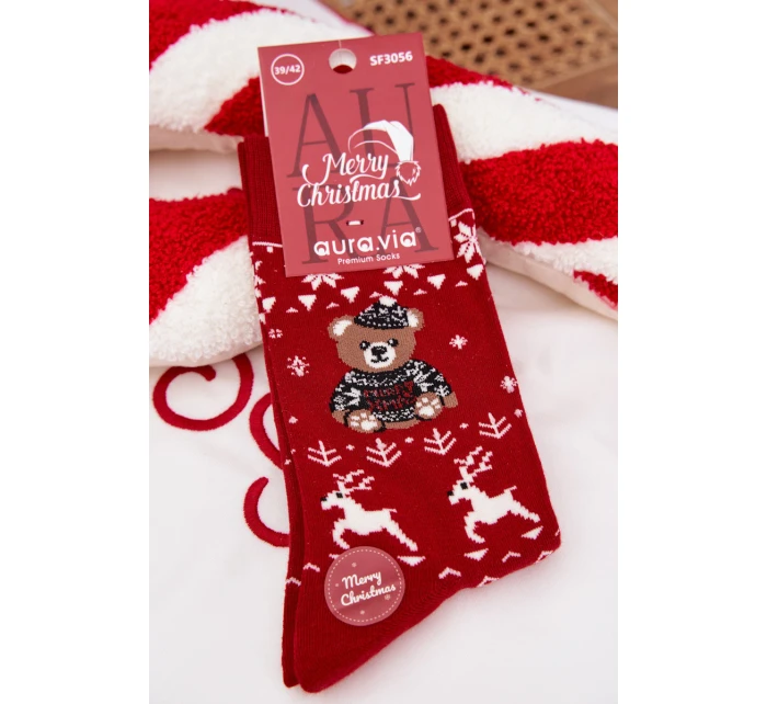 Pánske vianočné ponožky s medvedíkom vo svetri - červené Pánske vianočné ponožky s medvedíkom vo svetri - červené