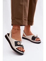 Dámske kožené sandále GR61-5932 béžovo-čierne - D&A