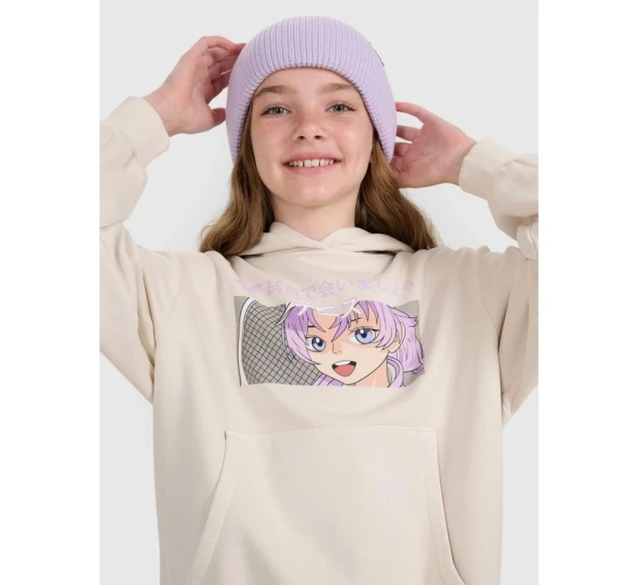 Dievčenská mikina bez prúžkov s kapucňou 4F 4FJRAW25TSWSF2294-11S
