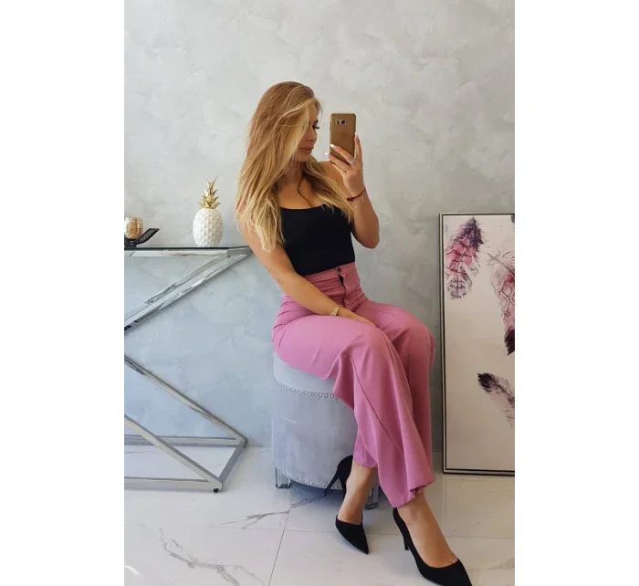 Široké kalhoty tmavě růžové