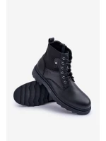 Skórzane Ocieplane Trapery Botki Męskie Big Star OO174166 Czarne