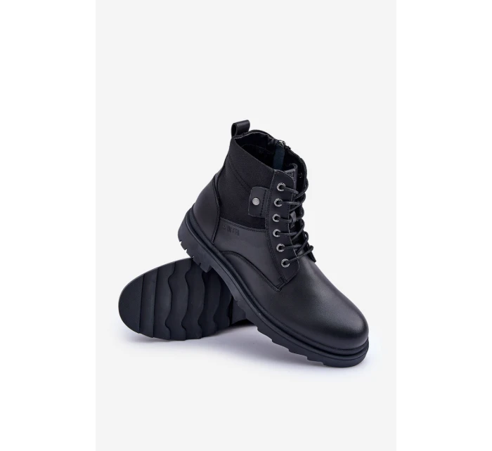 Skórzane Ocieplane Trapery Botki Męskie Big Star OO174166 Czarne