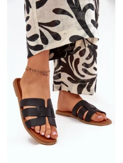 Klapki Damskie Na Płaskim Obcasie Czarne Mirona